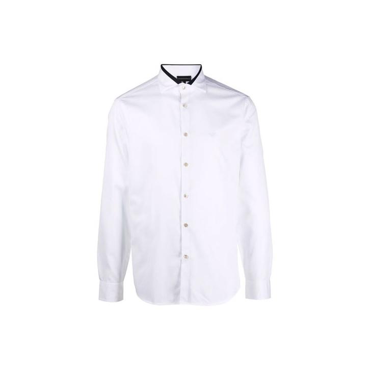 Emporio Armani Color Block Pointed Collar Single Breasted Long Sleeve Shirt Men shirts White 6K1C71-1NZTZ-0100