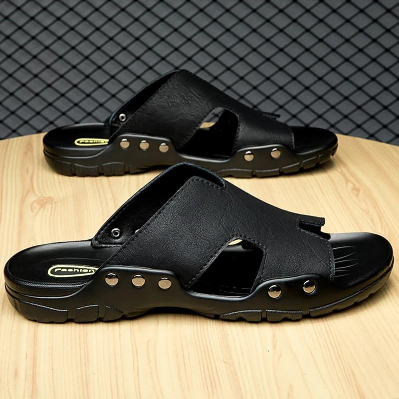 Men Sandal Slippers Leather Summer Sneaker Slippers Men Slides Soft Eva Slippers Casual Beach Shoes Men Big Size 4849505152