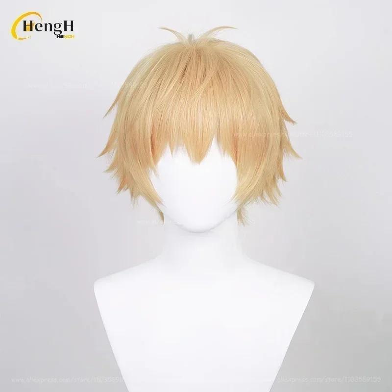 Skladem Anime Denji Syntetické Vlasy Krátké 30cm Světle Oranžovo-Zlatá Paruka A Vlasový Pramen Tepelně Odolné Vlasy Halloweenská Párty Paruky +Síťka na Paruku