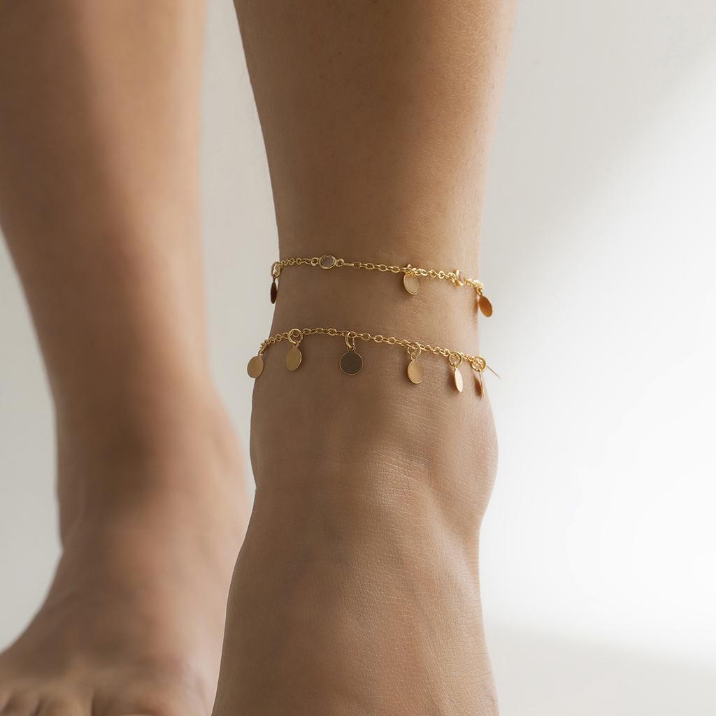 Accessories, beach geometric handmade versatile footwear, simple double-layer sequined fringed anklet set for women