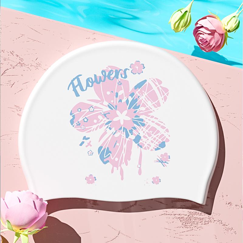 Adult Women'S Extra Large Swim Cap, Long Hair Friendly Comfortable No Tightness Cartoon Cat Silicone Waterproof Swimming Hat