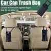 2 PCS Car Trash Bags, Washable Car Garbage Bag Hanging, Detachable Trash Can With Top Elastic Vent & Sticky Strap Bottom Opening, Seat Back Tash Bag