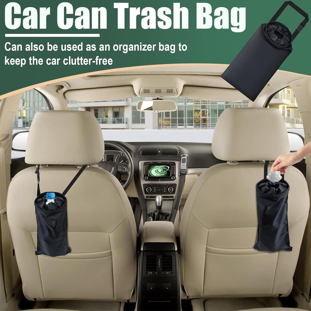 2 PCS Car Trash Bags, Washable Car Garbage Bag Hanging, Detachable Trash Can With Top Elastic Vent & Sticky Strap Bottom Opening, Seat Back Tash Bag