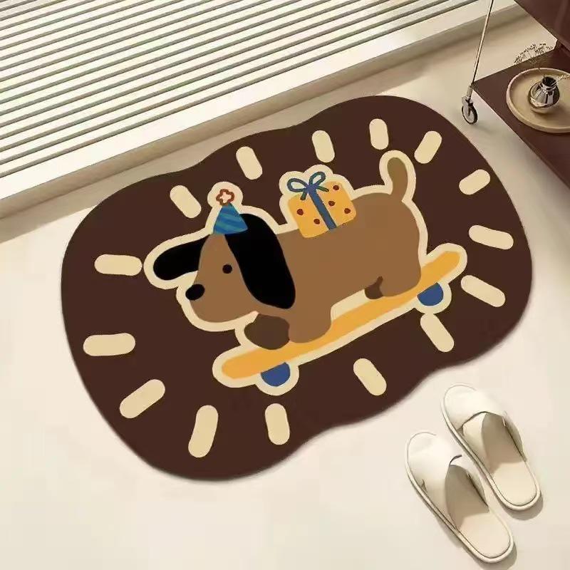 Cute Cartoon Quick-Dry Diatomaceous Earth Bathroom Mat - Non-Slip, Absorbent Foot Pad for Toilet & Entrance