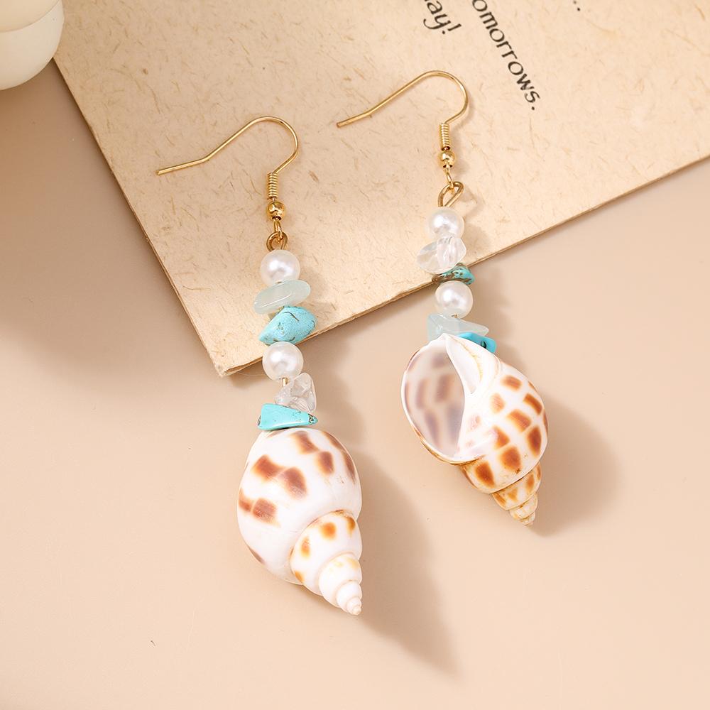 Cute Conch Starfish Shell Drop Earrings for Women Girls Boho Pearl Earrings Summer Beach Jewelry Gifts