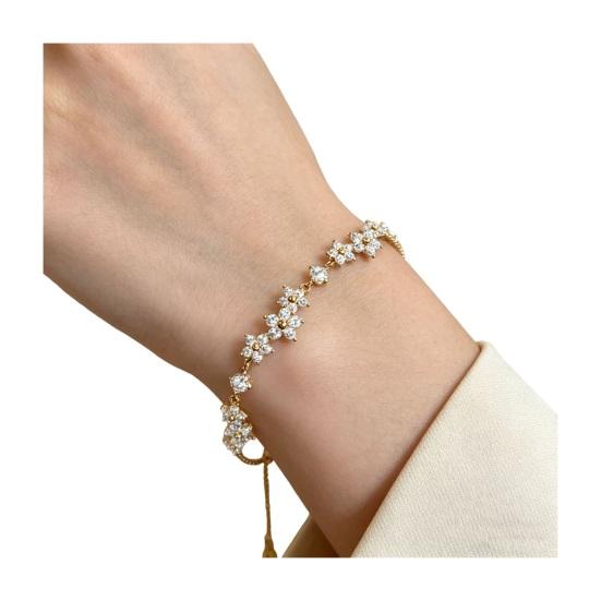 Cubic Zirconia Flower Design Bracelet Fit Wristband Bracelet Adjustable Pull-Out Slim Lightweight Jewelry