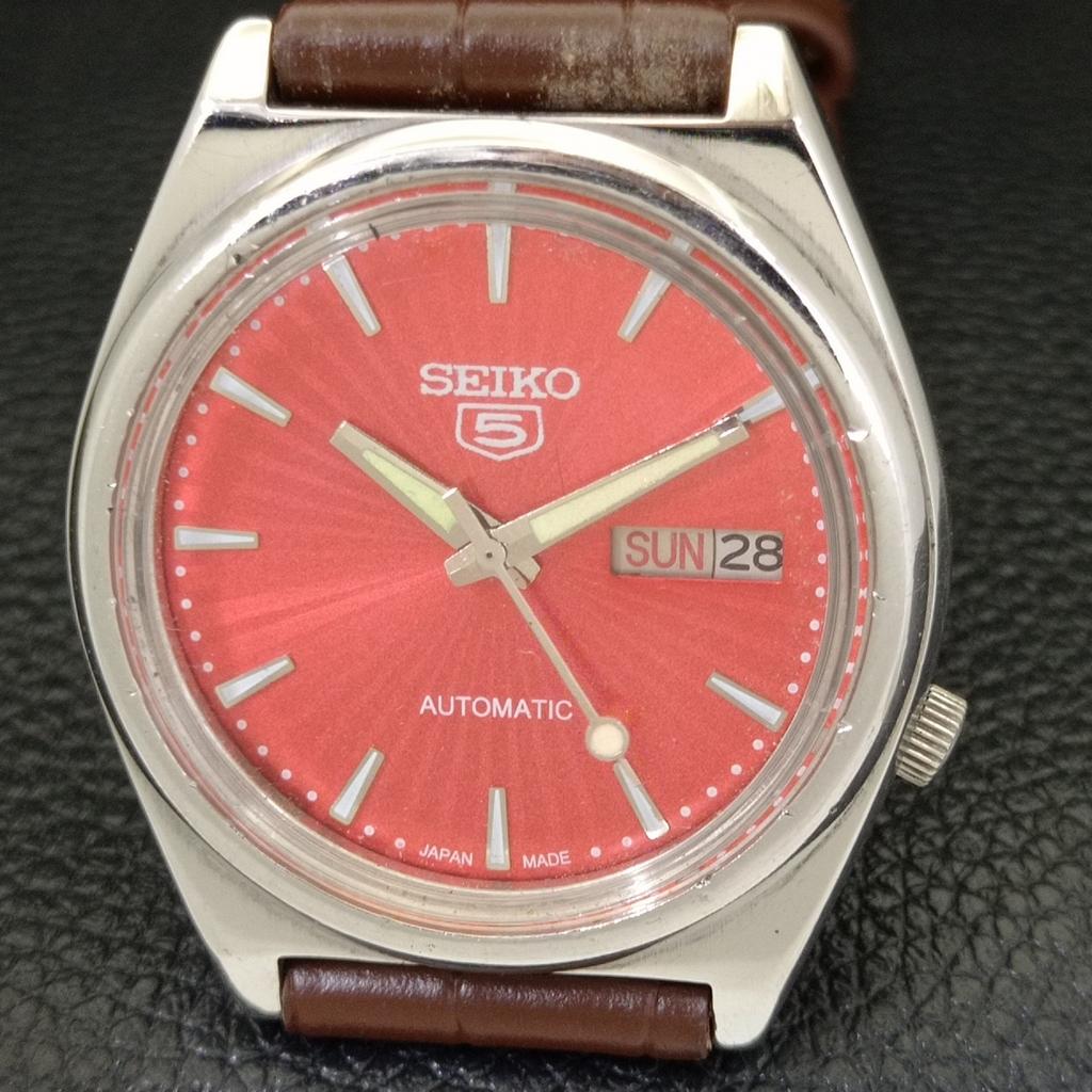 JAPAN 7019A VINTAGE SEIKO 5 AUTOMATIC MENS RED COLOR DIAL WATCH A701325-5 R206a-a701325