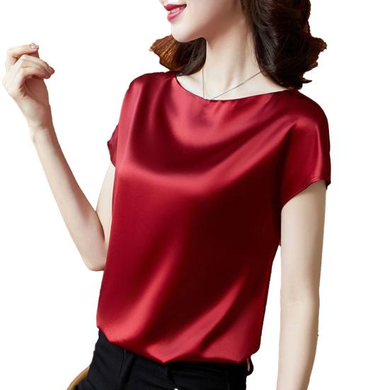 T-shirt Round Neck Smooth Polyester Women Bottoming Tops for Work