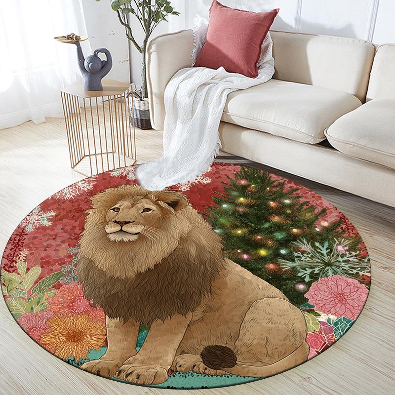 Beautiful Lion pattern round rug,Carpet Rug for Living Room Bedroom Sofa Playroom Decor,Non-slip Floor Mat,Holiday Gifts and Birthday Gifts