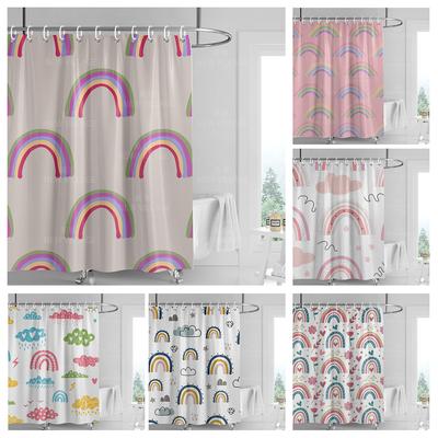 Home Shower Curtains Bathroom Decora Waterproof Fabric Non-Slip Bathmat Water Absorption Curtain Modern Nordic Rainbow Cute