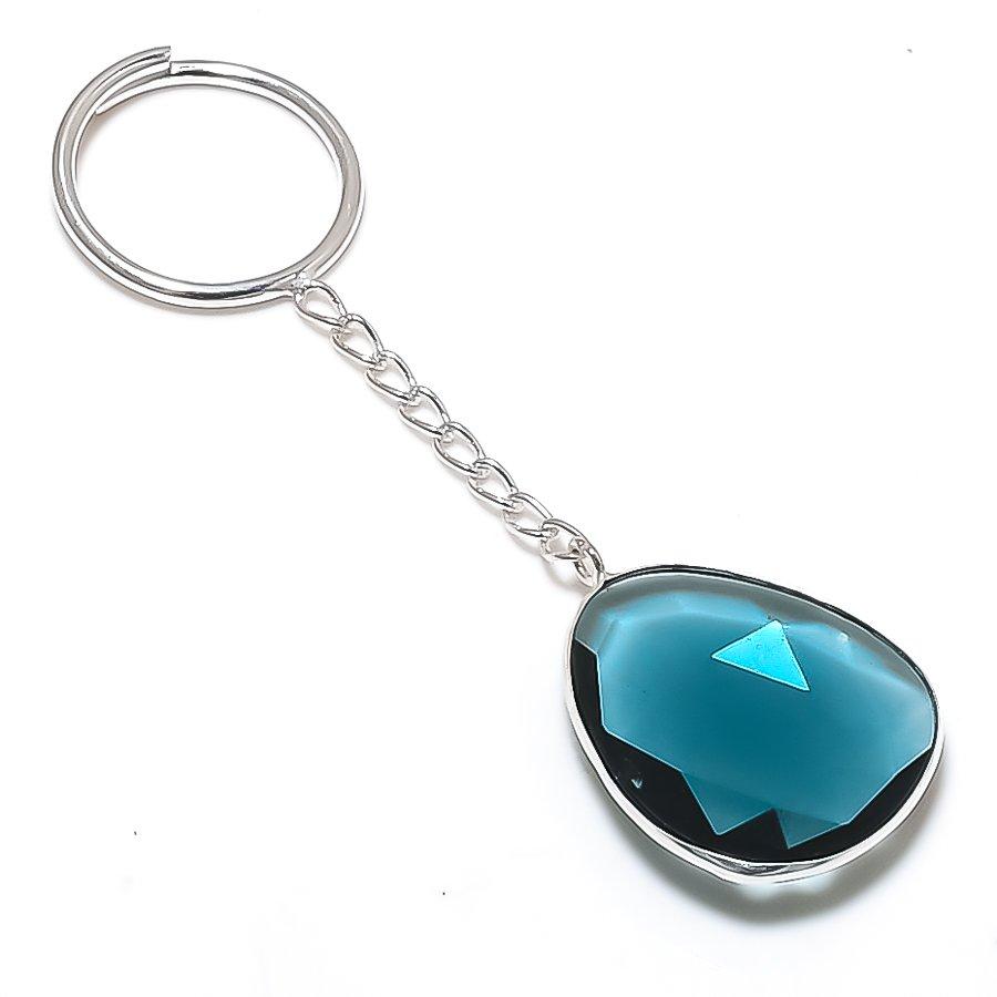 Natural Iolite Quartz Gemstone 925 Sterling Silver Jewelry Keychain 3.15  ETC-13851