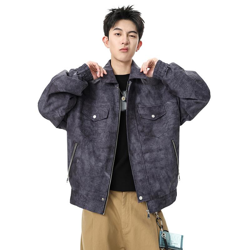 Men s Light Gray Suede Trucker Jacket - Turn Down Collar Chest Pocket Casual Streetwear Coat M чёрный