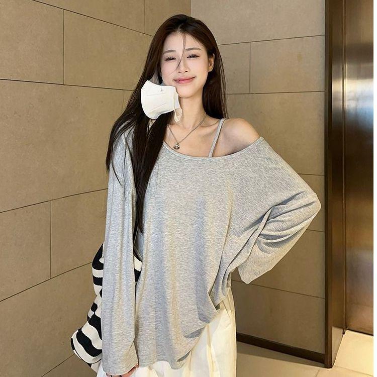 

Chic Off-Shoulder Long Sleeve Women s T-Shirt – New Spring Loose Fit Extra Large