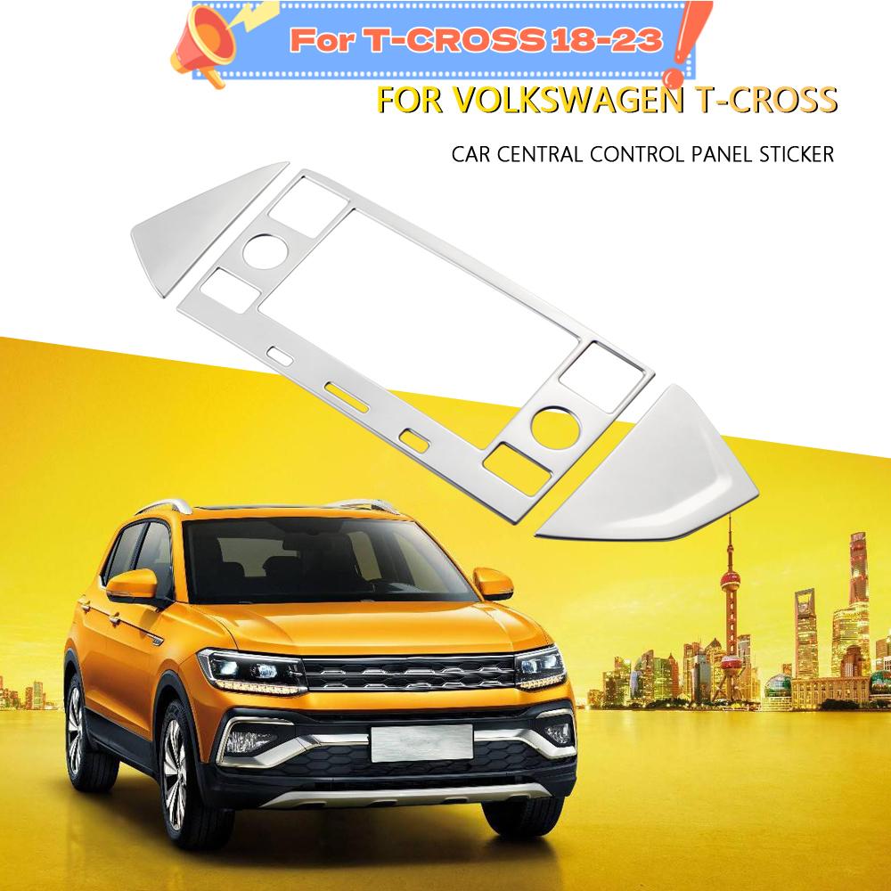 3Pcs Stainless Steel Car Navigation GPS Panel Frame Cover Sticker Trim for Volkswagen VW T-Cross Tcross 2018 - 2023 Interior Accessories