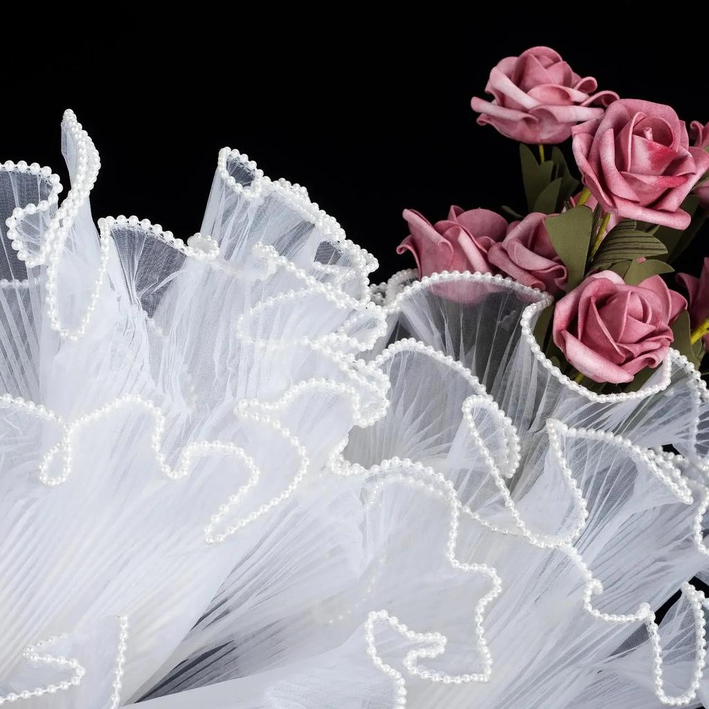 28cmx450cm Flower Wrapping Paper Pearl Wave Yarn Flower Packaging Lace Mesh Florist Handmade Bouquet Gift Packaging Supply Decor