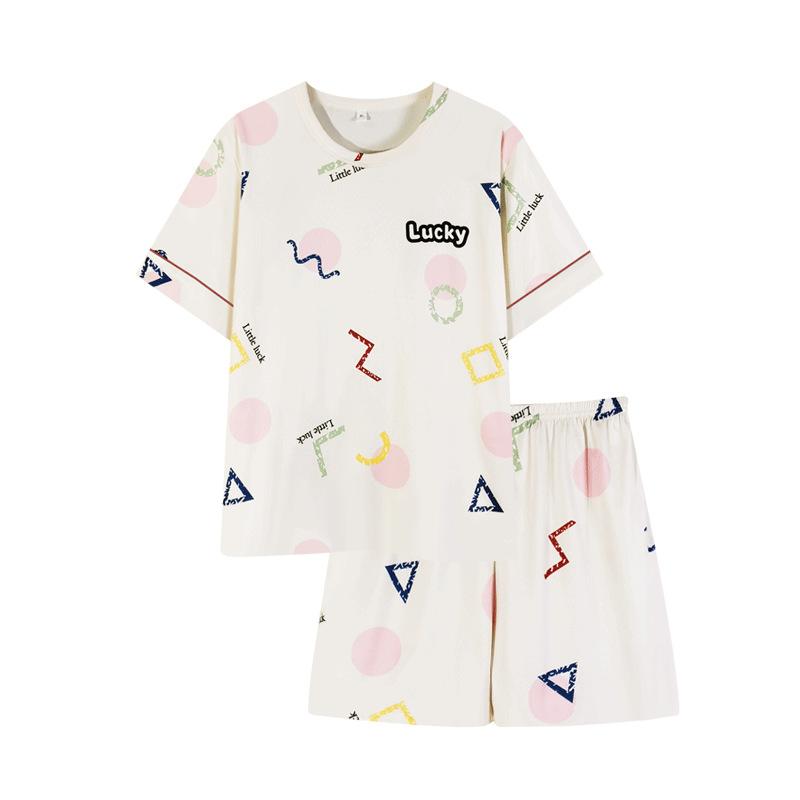 Summer simple casual pajamas women's Korean version cool thin cotton round neck short-sleeved shorts set women's loungewear summer