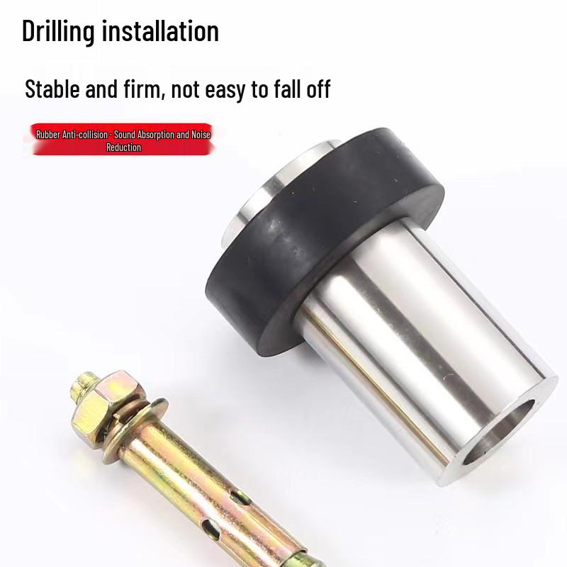 Stainless Steel No-Drill Rubber Door Stopper with Thickened Large Engineering Spring