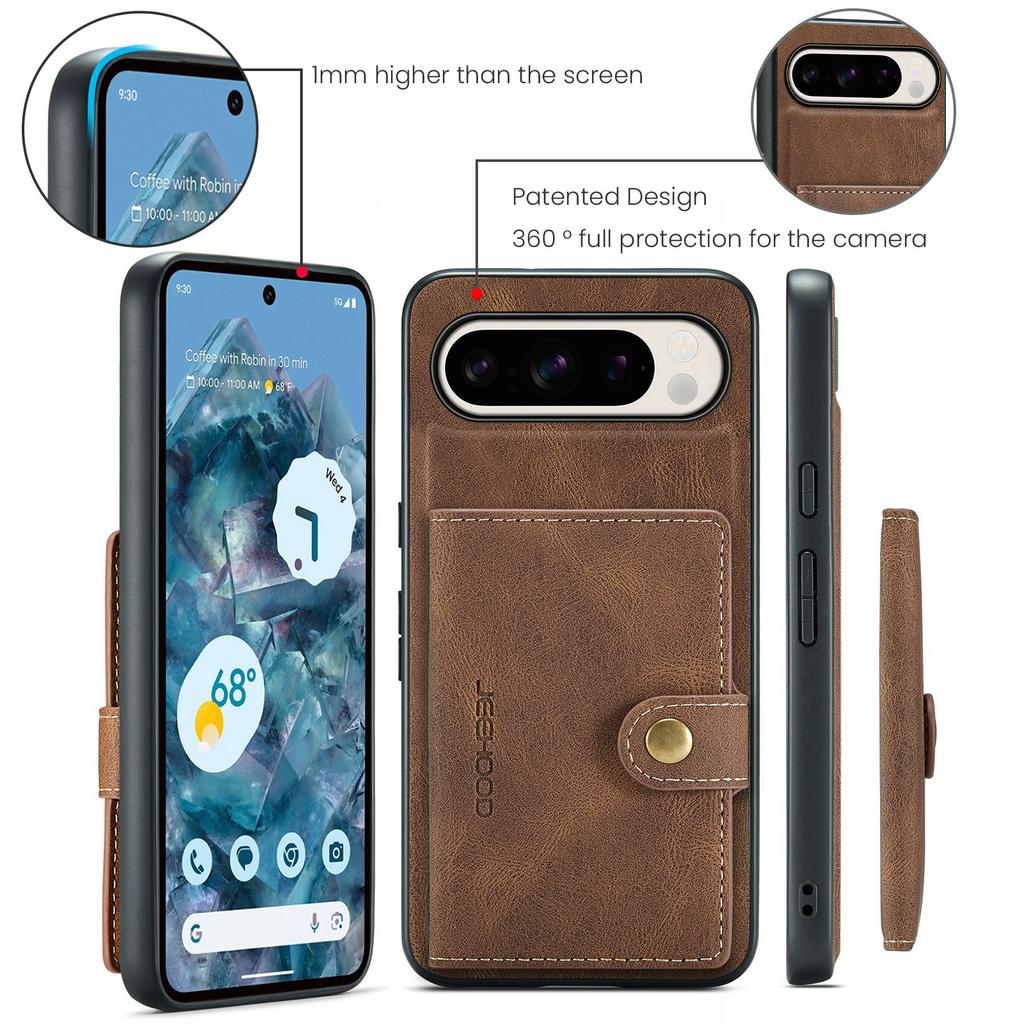 JEEHOOD J01 For Google Pixel 9 Pro XL Case Retro Leather+TPU Phone Cover Detachable Magnetic Card Holder