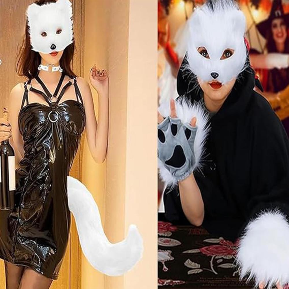 1pc Stuff Plush Therian Mask Fox Mask For Halloween Holiday Party Costume, White