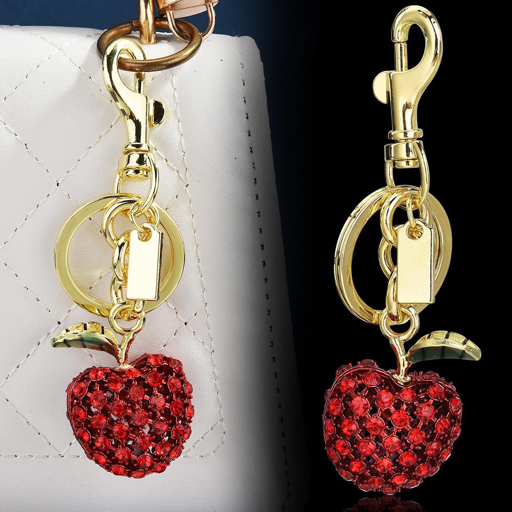 Metal Keychain Cute Fruit Diamond Apple Key Ring Pendant Bag Key Ring Accessories Women
