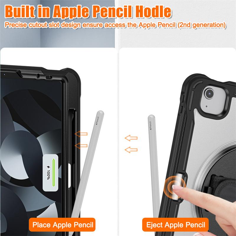 For IPad Air 4 5 10.9 Mini 6 Pro 11 12.9 13 Inch M2 M4 2022 2024 Tablet Case Rotating Hand Strap Stand Shockproof PC Armor Cover
