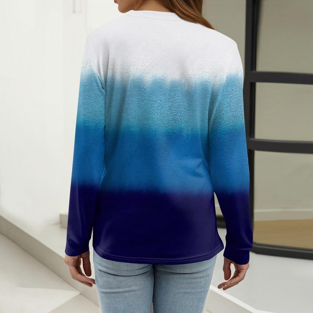 Women's T Shirt Print Button Long Sleeve Daily Weekend Fashion Basic V- Neck Regular Top