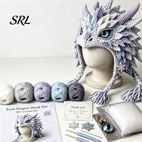 Handmade Yarn Crafts Animal Hood Hat Crochet Kit, DIY Earflap Craft Kits for Teens Cute Crafting Project Adults Teens, Gift Making Kit