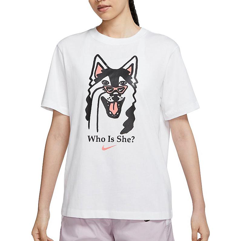 Nike Husky Print Breathable Short Sleeve T-Shirt Women Tops White DJ1846-100