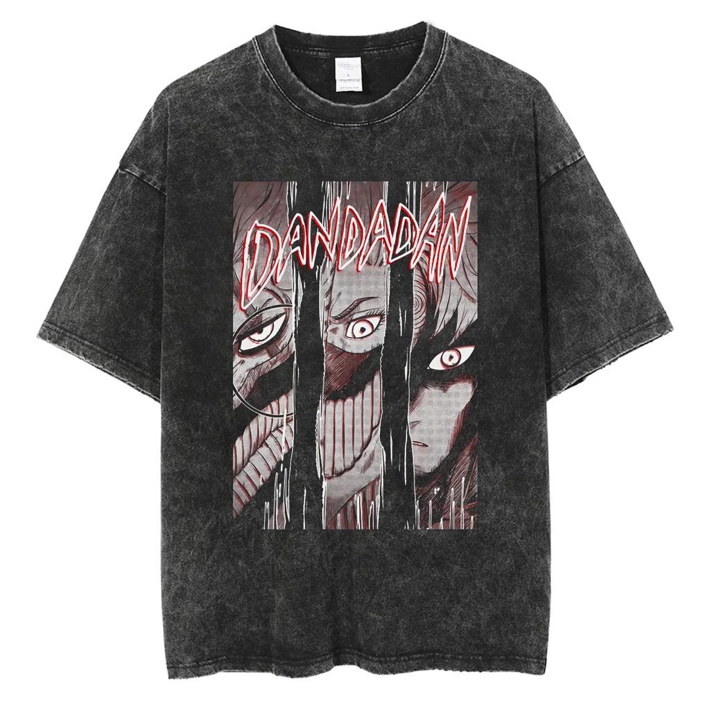 Dandadan Vintage Washed Manga Panel Anime T-Shirt, Unisex Supernatural Manga Fan Streetwear Tee, 100% Cotton Casual Short Sleeve Top