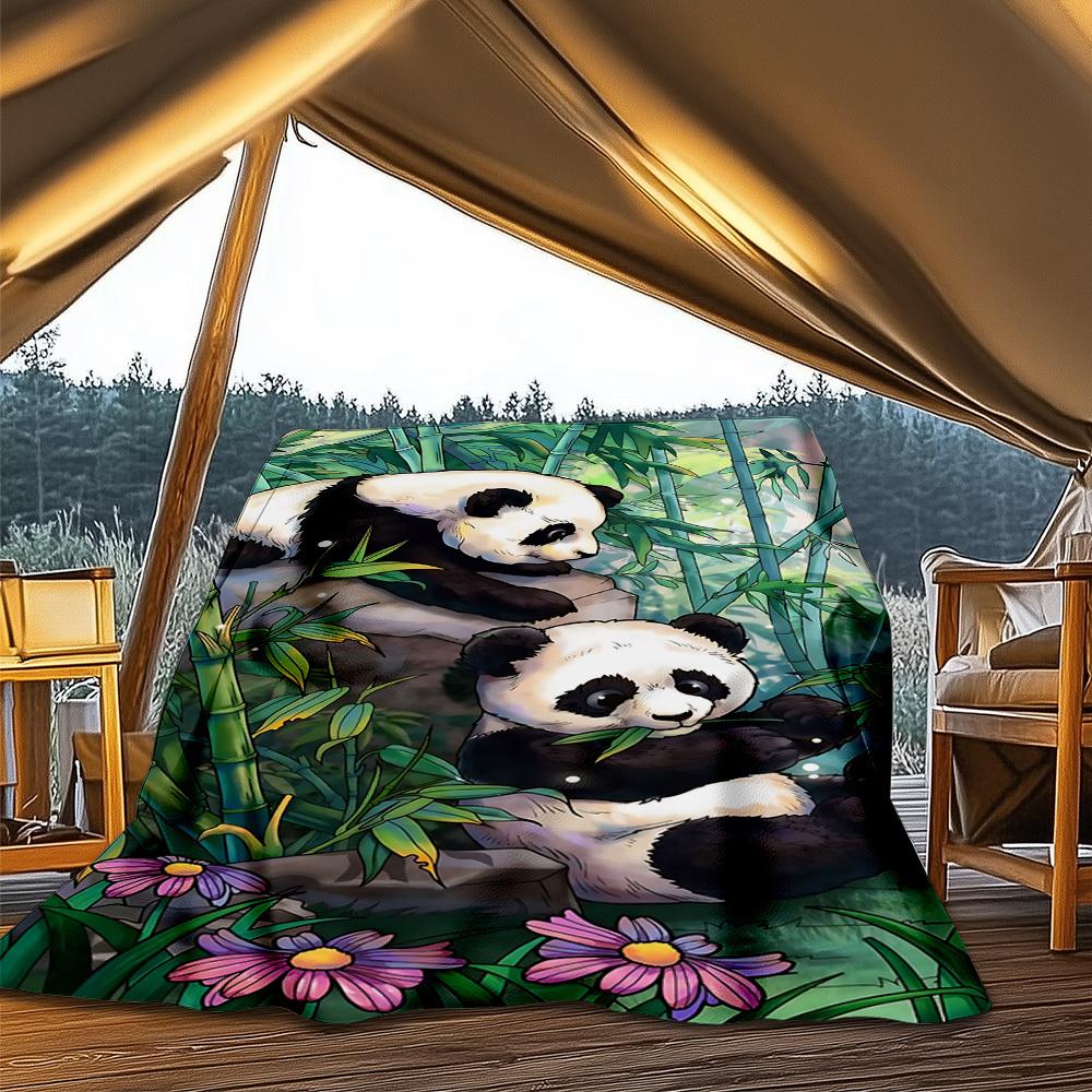 1pc Panda Forest Throw Blanket Polyester Fiber, Lightweight Flannel, Soft & Warm, All Season Use for Outdoor, Camping Digital Print