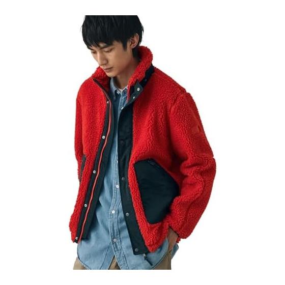 AIGLE Fleece [Official] Patch Pocket Different Materials Switching Stand Collar Boa Fleece Blouson Men s