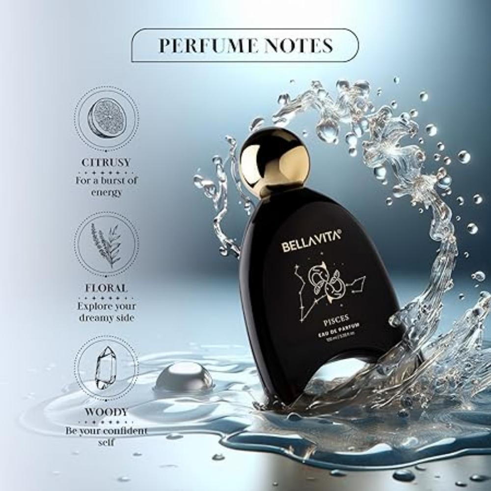 BELLAVITA Collezione Zodiaco Pesci EDP Unisex | Limone, Rosa & Legnoso | Profumo Premium a Lunga Durata per Uomo e Donna, 100ml