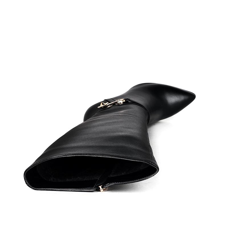 Fashion 2025 Large Size 33-43 Genuine Leather Pointed Toe Winter Shoes Woman Sexy Thin High Heels Party Boots Black uj90