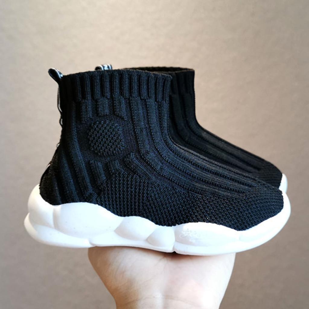 Children Knit Shoes Prevent Slipping Sole Breathable High Elasticity Casual Shoes for Kids Black