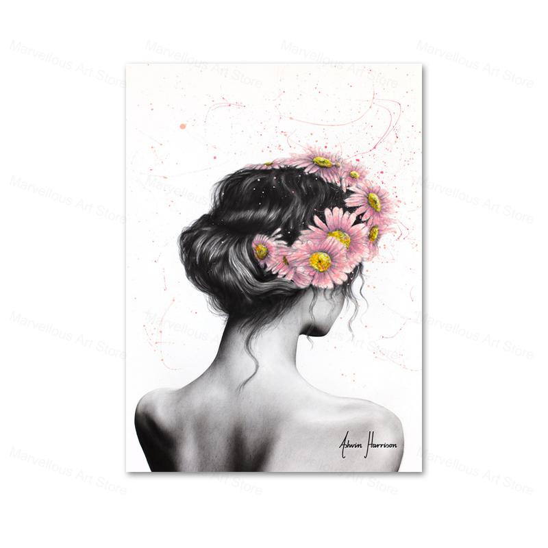 Beautiful Ballet Dancer Canvas Poster Prints Abstract Butterfly Flower Watercolor Canvas Painting Wall Art Pictures Home Decor