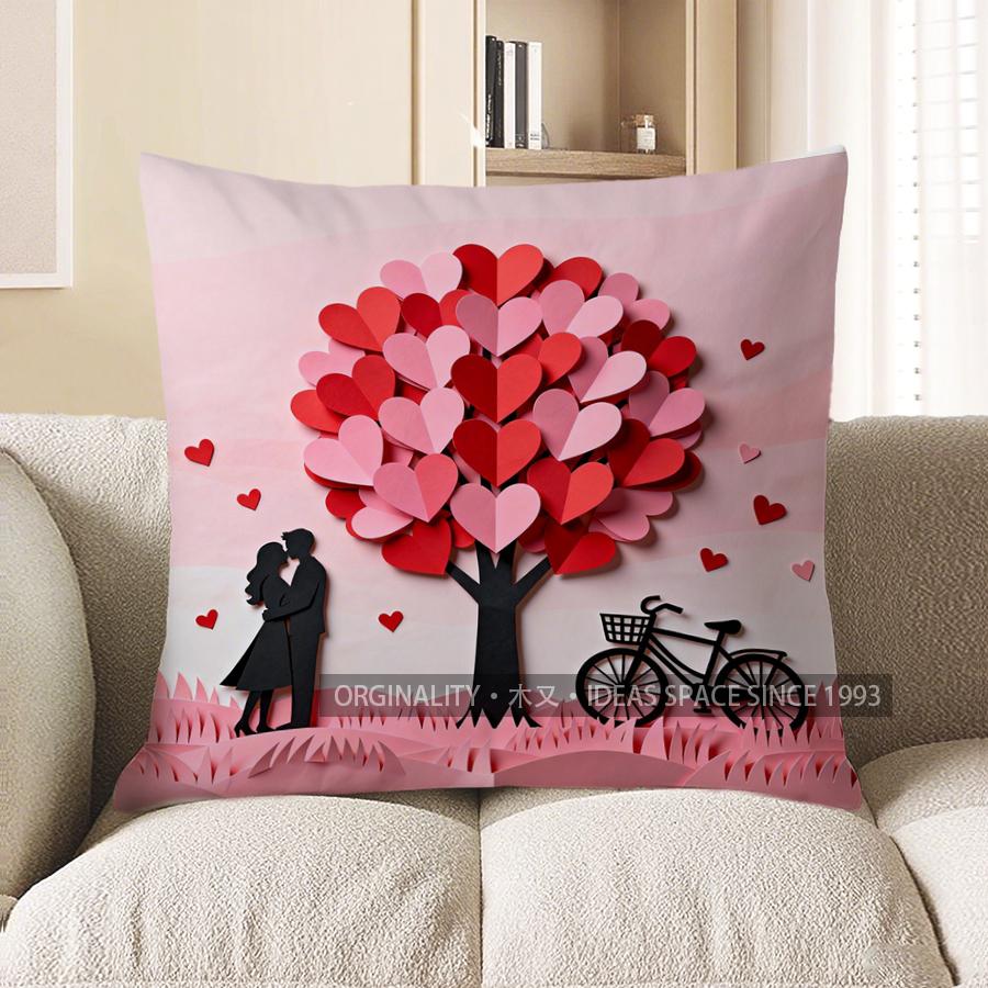 Home Decor Kissing Couple Under Heart-Shaped Love Tree Pattern Cushion Cover Suitable For Sofa Bedroom Car Pillow Cover