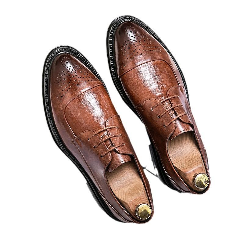 Cheap Spring New Leather Shoes Business Casual Soft Sole Handmade British Style Brock Wedding Shoes