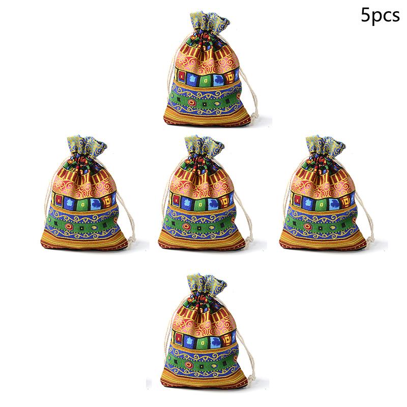 

5 шт. Богемный хлопковый мешочек для украшений, этнический подарок, полосатый, племенной, на шнурке, рождественские мешочки для украшений, праздничный мешочек