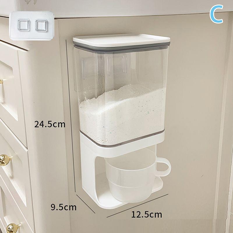 Transparent Wall-Mounted Dustproof Storage Jar With Cup Suitable For Storing Laundry Beads Fragrance Beads Washing Powder