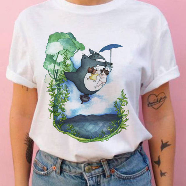Summer 100% cotton T-shirt Studio Ghibli Totoro Harajuku style Kawaii Totoro Ghibli loose casual T-shirt women