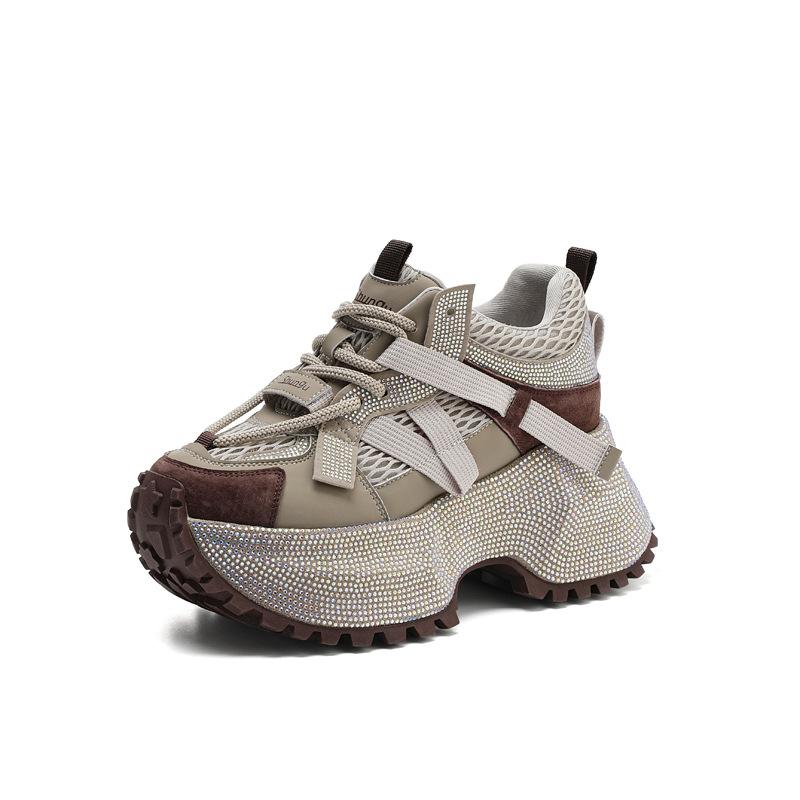 

Rhinestone heavy industry dad shoes girl 2025 spring and autumn new thick-soled heightened color matching sports and leisure shoes are popular 39 абрикосовый