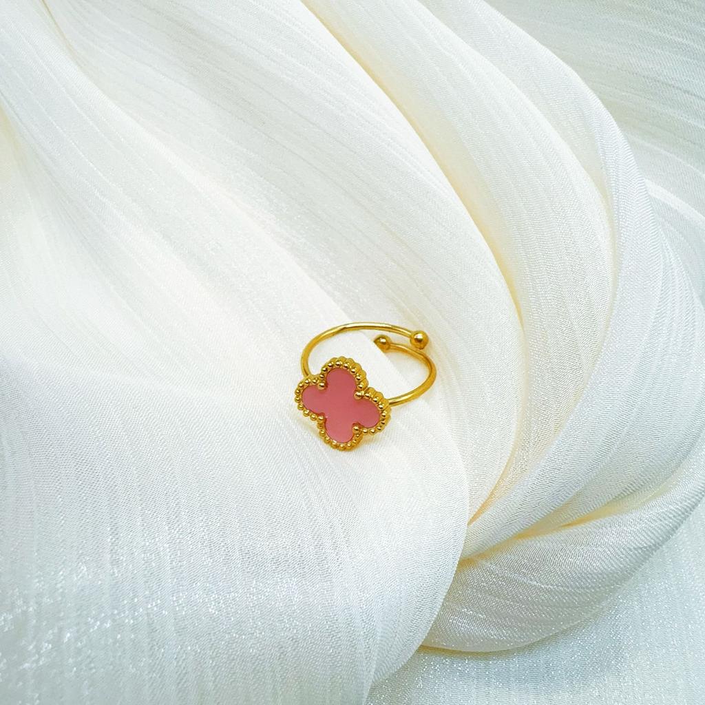 Double Sided Titanium Steel Clover Bracelet Necklace Ring Earrings Women's Non Fading Set Jewelry