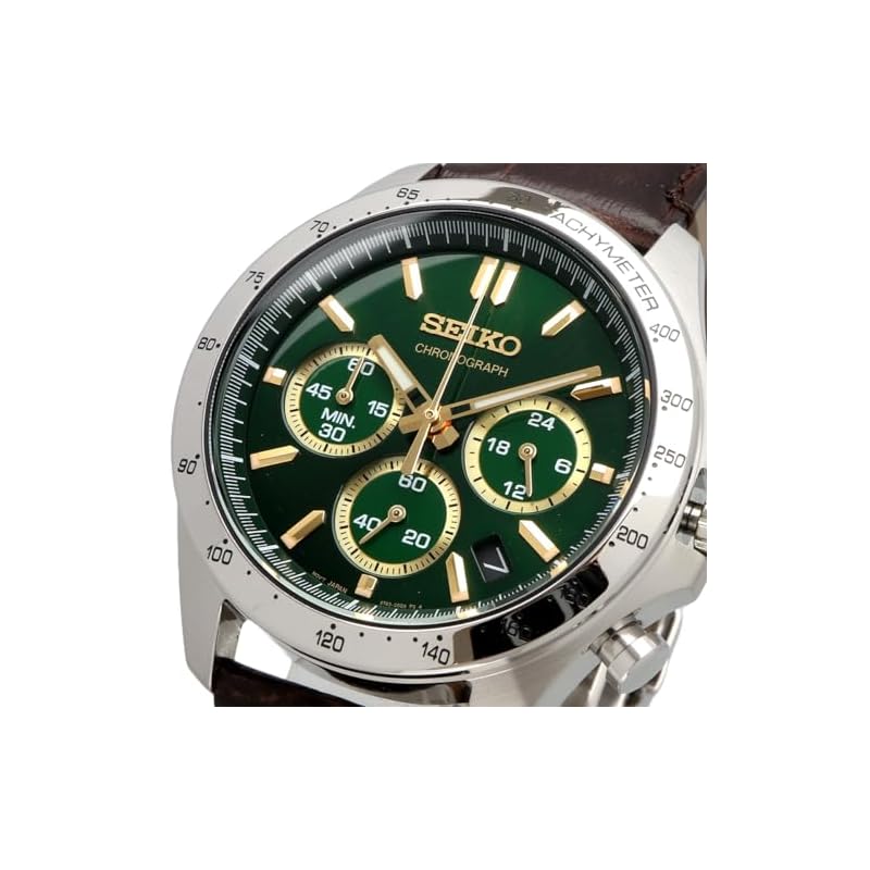 Seiko 1/5 Second Chronograph Quartz Men's Watch SBTR017 Green with Brown Leather Strap [Official Japanese Product]