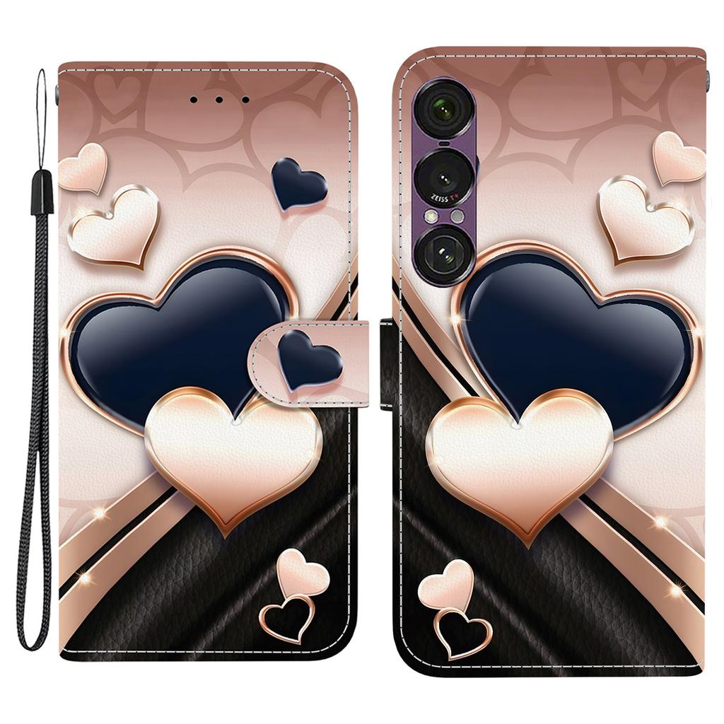 For Sony Xperia 1 VII Leather Case Stand Wallet Pattern Printing Phone Cover with Wrist Strap