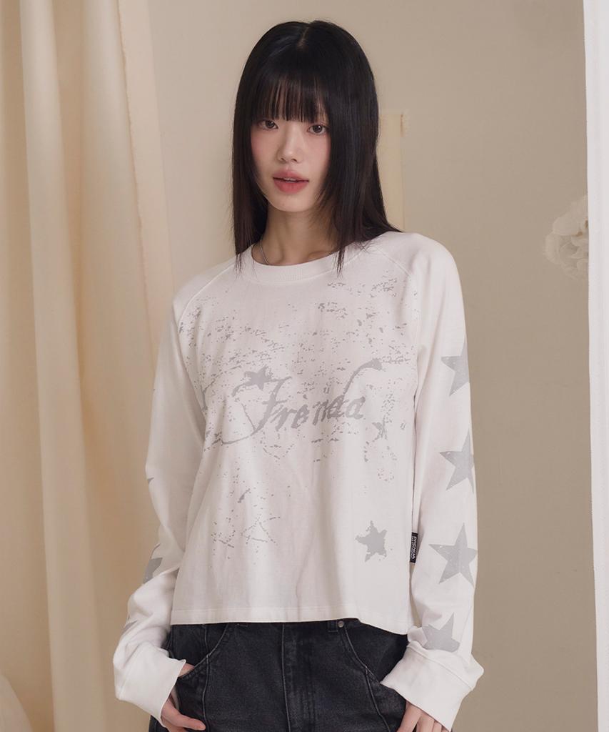 PRENDA Star Lettering Logo Long Sleeve White