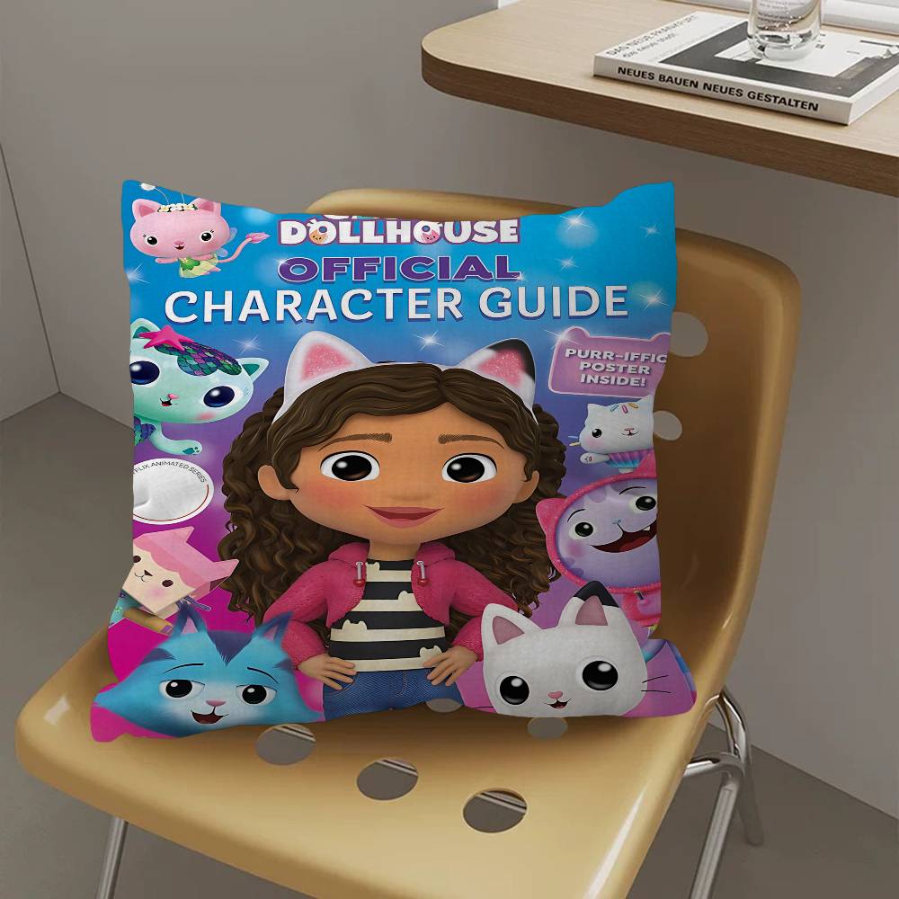 K-Kids G-Gabbys D-Dollhouse Pillow Covers Cartoon Sofa Decorative Home Double-sided Printing Short Plush Cute Cushion Cover