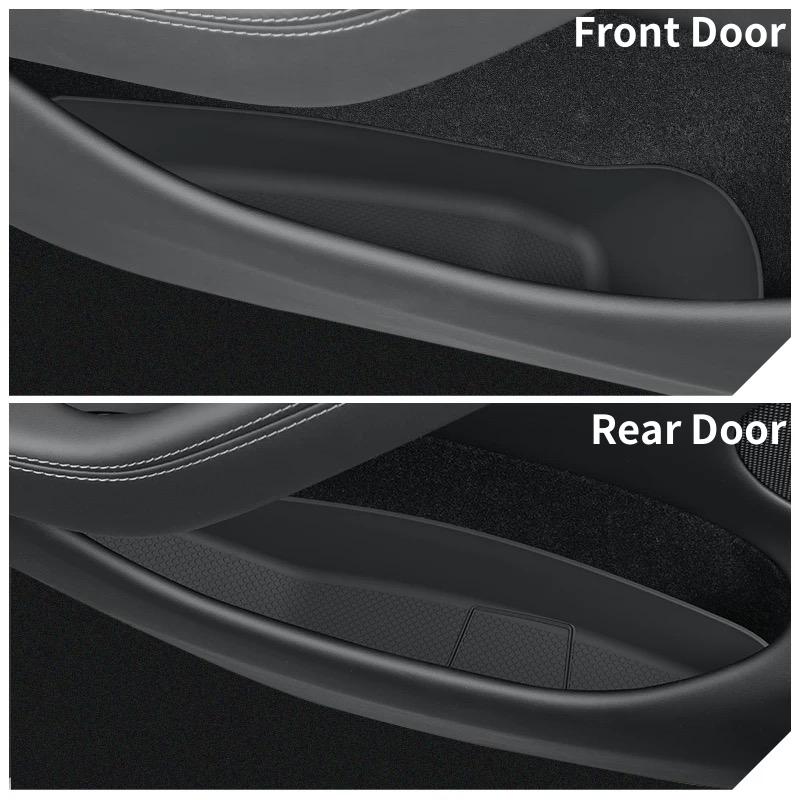 Tesla Model Y 2025 Juniper bevezetéshez Ajtó oldalsó tárolódoboz TPE Első/Hátsó ajtózseb Belső rendező tálca Belső kiegészítők