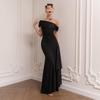 European and American One Shoulder Mesh Ribbon Slim Fit Dress