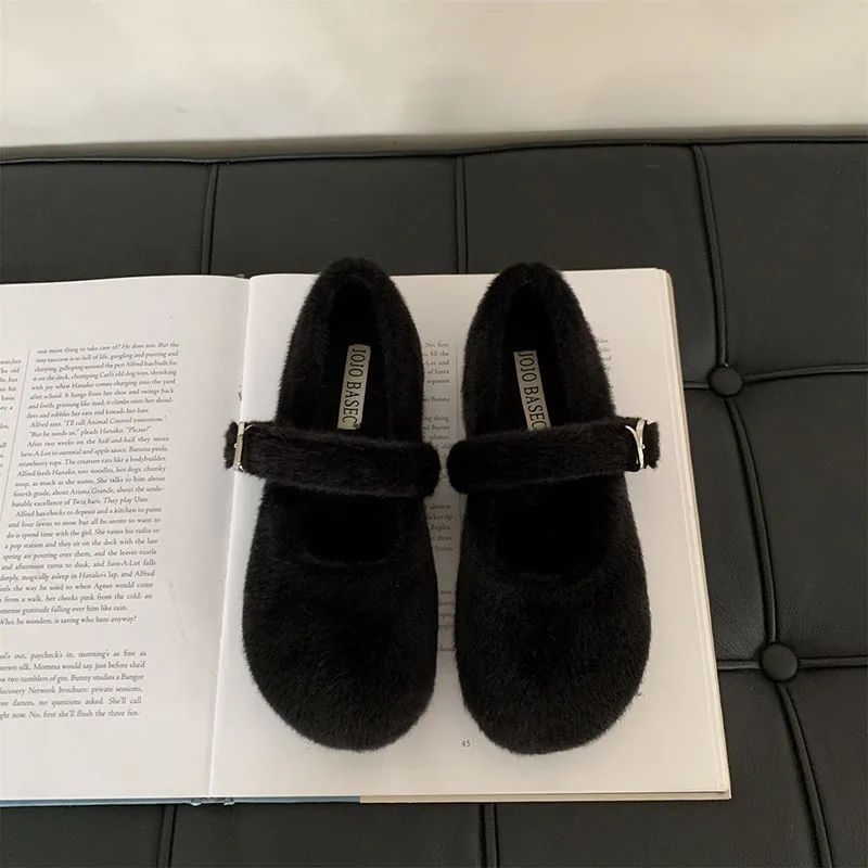 

Интернет-знаменитость Мао Мао обувь женская осенне-зимняя корейская версия плоские Мэри Джейн туфли Доудоу женские бархатные туфли 40 чёрный