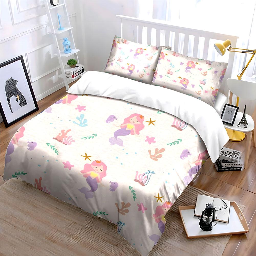 Decorazione Camera Bambini Tema Sirenetta Morbido Set Biancheria da Letto Amico della Pelle Include 1 Copripiumino e 2 Federe Regalo